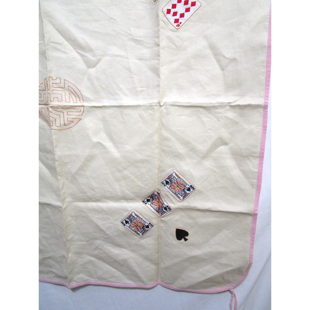 VTG George B Tan Hand Embroidered Playing Card Table Cloth Cover 33" x 33" - Picture 6 of 14